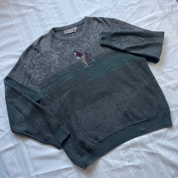 Vtg Shenandoah Golf Sweater Textured Retro Knit Men Sz Large XL Embroidered USA - Picture 2 of 9